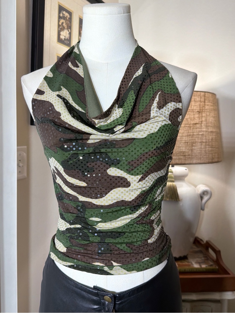 Forever 21 Green Camo Sequin Halter Top